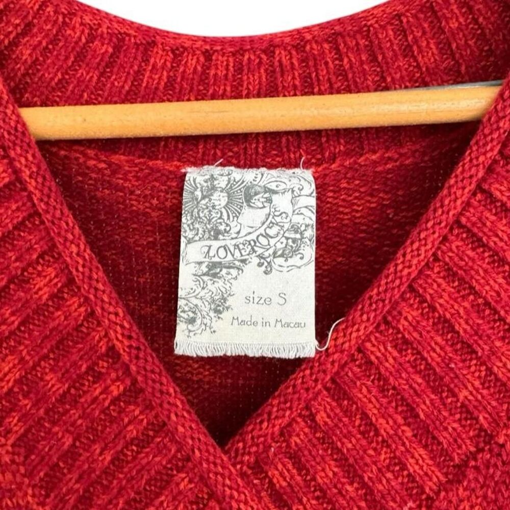 LoveRocks Red V-neck sweater with short sleeves, size S